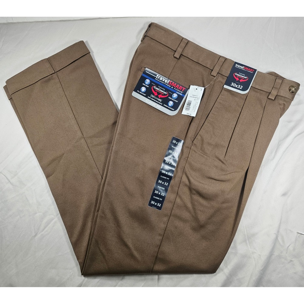 Roundtree & Yorke 30x32 Brown TravelSMART Classic Pleated Chino Pants NWT 1605